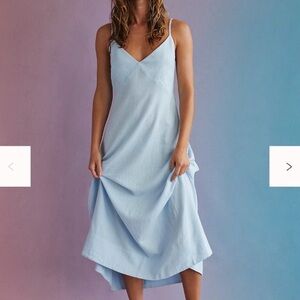 FREE PEOPLE EMMERS LIGHT BLUE LINEN MIDI